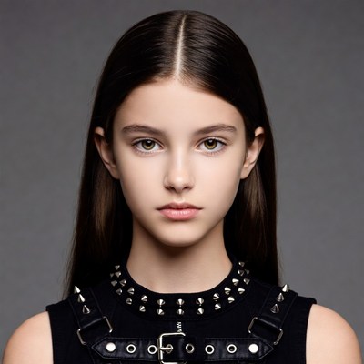 Teen girl in black studded harness