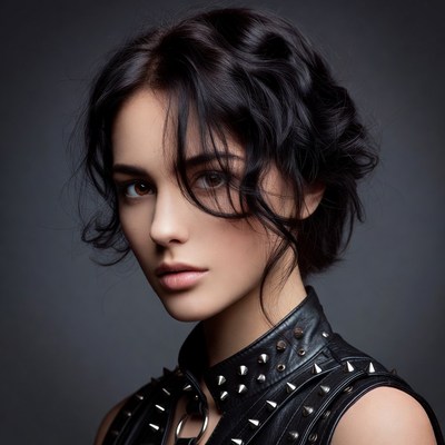 Woman in studded leather vest