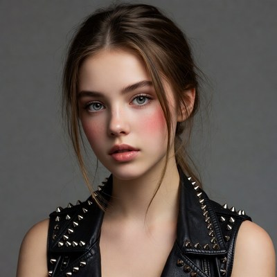 Teen girl in studded leather vest