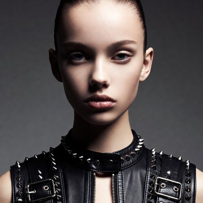 Woman in spiked black leather vest