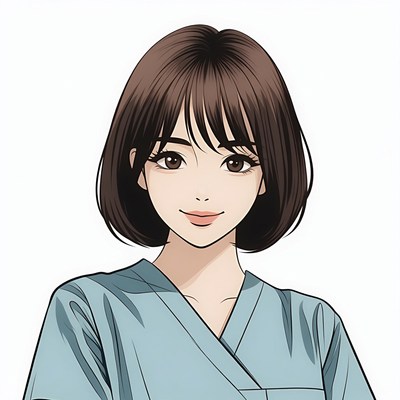 Anime nurse smiling with bob haircut