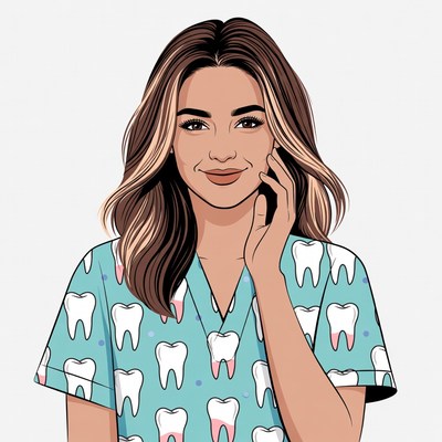 Smiling woman dentist touching cheek