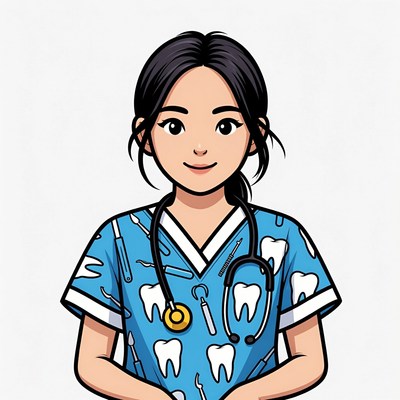 Asian woman dental nurse illustration