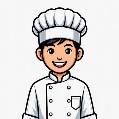 Smiling Asian boy chef illustration