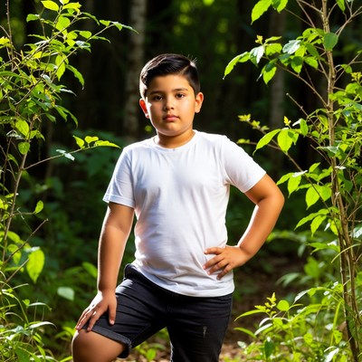 Young Latino boy posing in forest