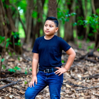 Young Latino boy in forest