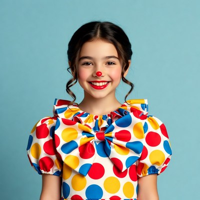 Girl in colorful clown costume