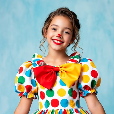 Girl in colorful clown costume