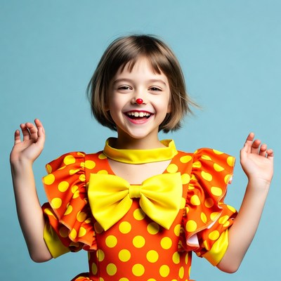 Girl in yellow polka dot clown costume