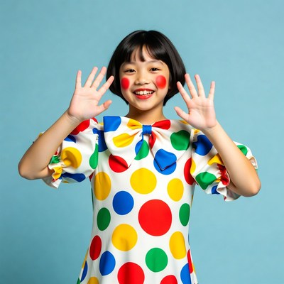 Asian girl in clown costume