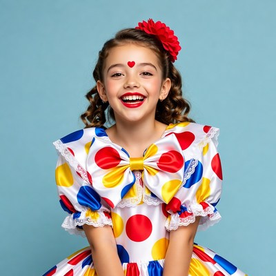 Girl in colorful clown costume