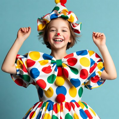 Girl in colorful clown costume