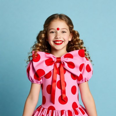 Girl in pink polka dot dress smiling