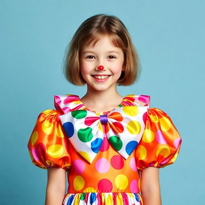 Girl in colorful clown costume