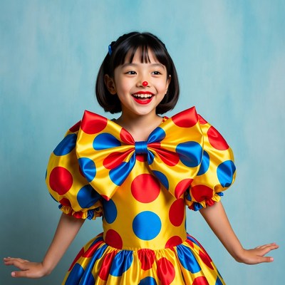 Asian girl in colorful clown costume