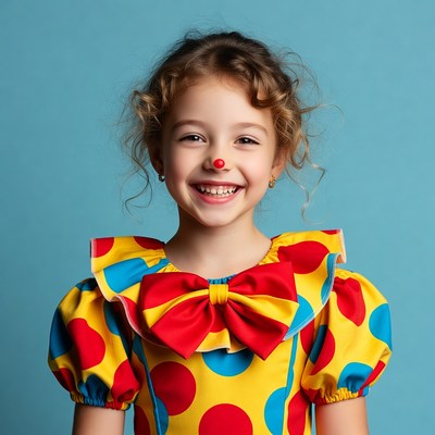 Smiling girl in clown costume