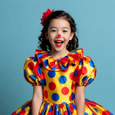 Asian girl in colorful clown costume
