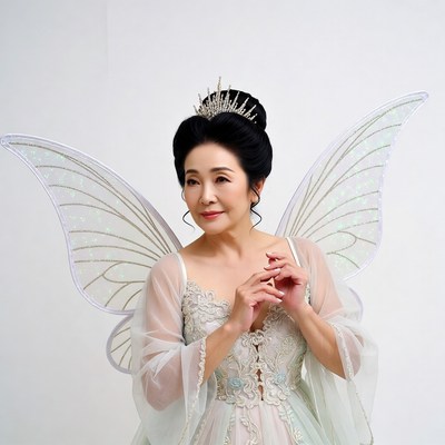 Asian woman in fairy wings costume