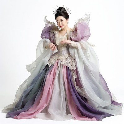 Asian woman in elaborate purple gown