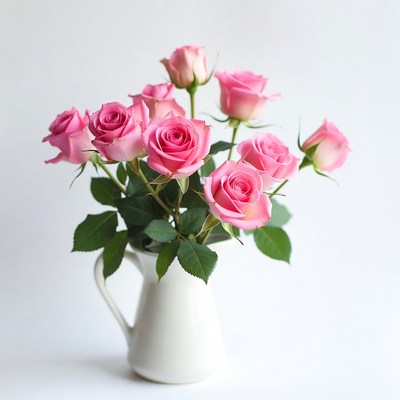Pink Roses in White Pitcher