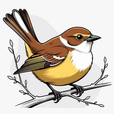 Wren perched on branch illustration