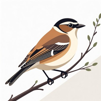 Whinchat Bird on Branch Illustration