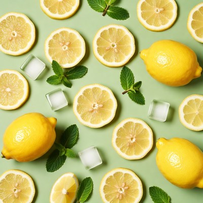 Lemon Slices Mint Ice Cubes