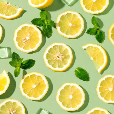 Lemon Slices with Mint Leaves