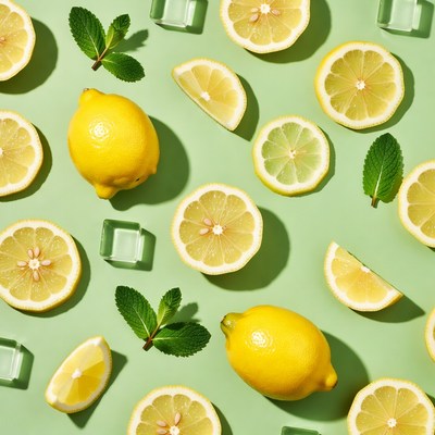Lemon slices mint ice cubes
