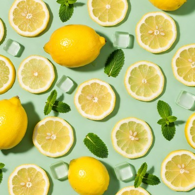 Lemon Slices Mint Ice Cubes