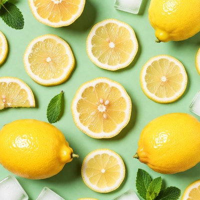 Lemon slices with mint and ice