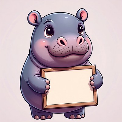 Cute hippo holding blank sign