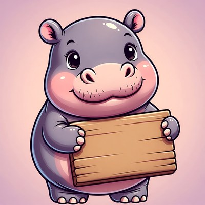 Cute hippo holding blank sign