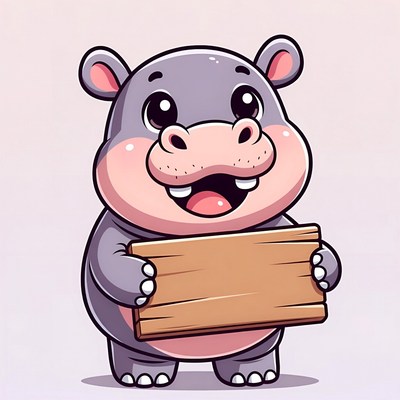 Cute hippo holding blank sign