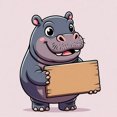 Cartoon hippo holding blank sign