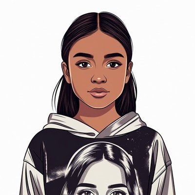 Young woman in galaxy hoodie