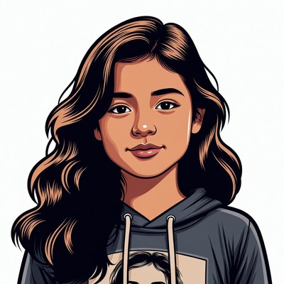 Asian girl in hoodie illustration