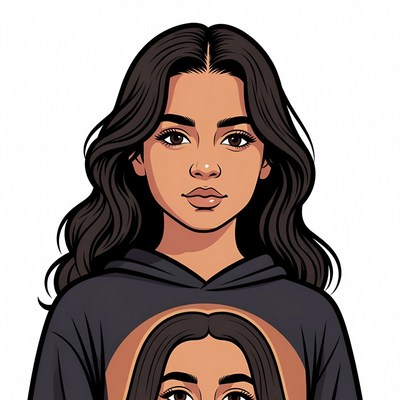 Cartoon Latina woman in hoodie