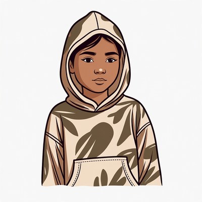 Asian girl in camouflage hoodie