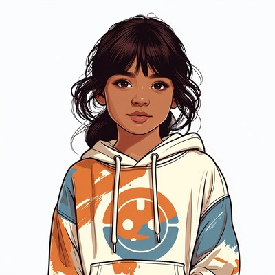 Asian girl in colorful hoodie