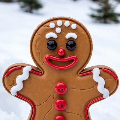 Gingerbread man in snowy landscape