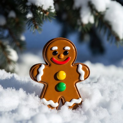 Gingerbread man on snowy ground