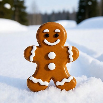Gingerbread man on snowy ground