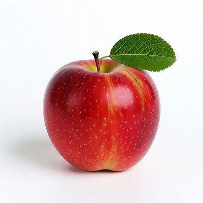 Red apple with green leaf