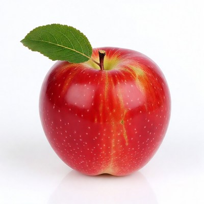 Red apple with green leaf
