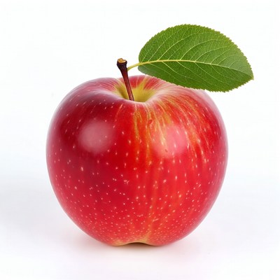 Red apple with green leaf