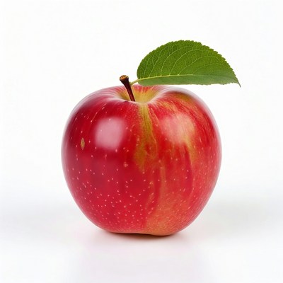Red apple with green leaf