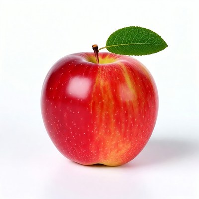 Red apple with green leaf