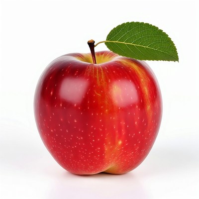 Red apple with green leaf