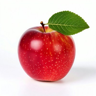 Red apple with green leaf
